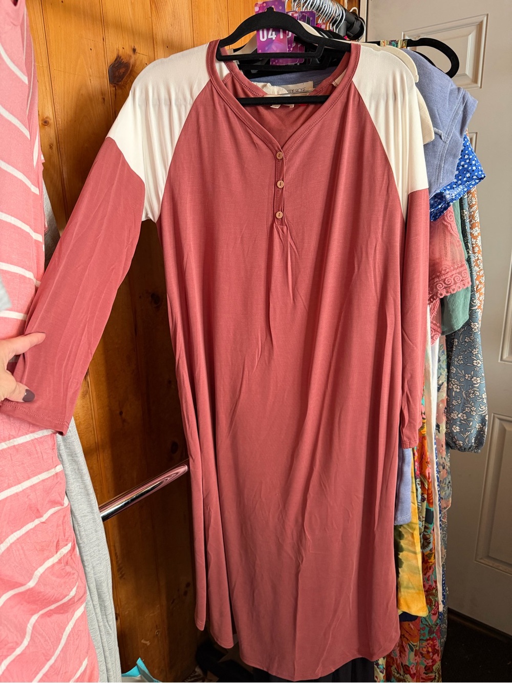 Women's Dusty Rose Raglan Sleeve Henley Dress